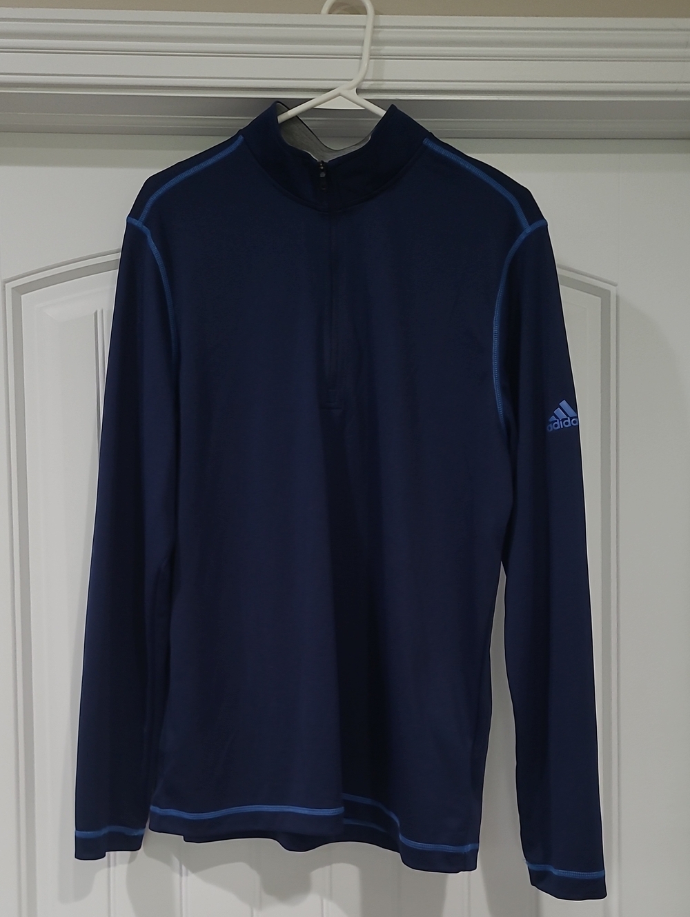 Adidas Navy and Light Blue Half-Zip Athletic Pullover